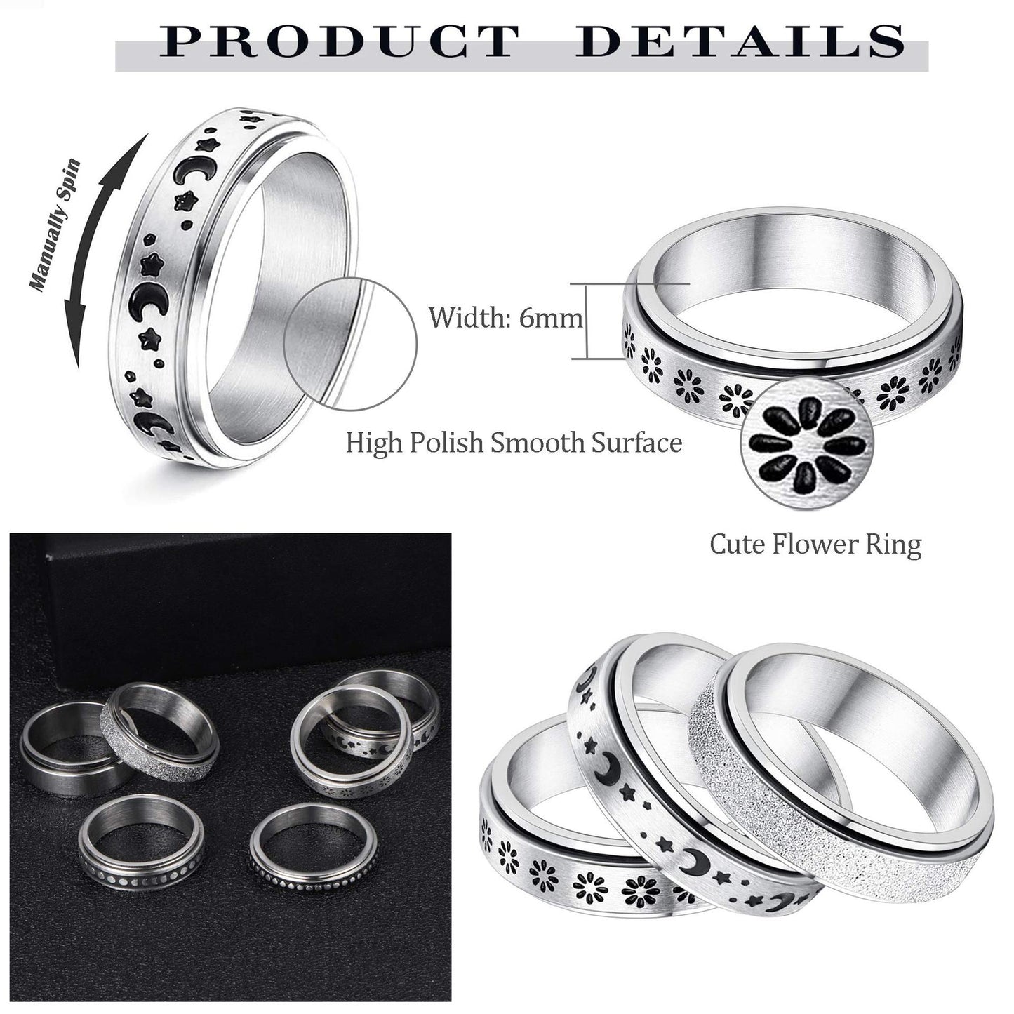 Stainless Steel Rotatable Spinner Ring