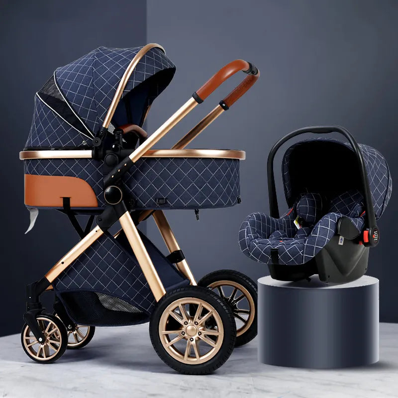 Luxury portable baby stroller 3 in 1, high landscape baby trolley, can sit, can lie,