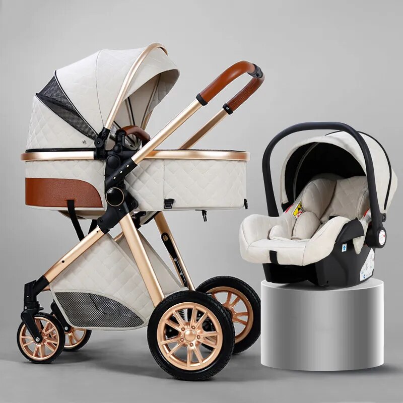 Luxury portable baby stroller 3 in 1, high landscape baby trolley, can sit, can lie,