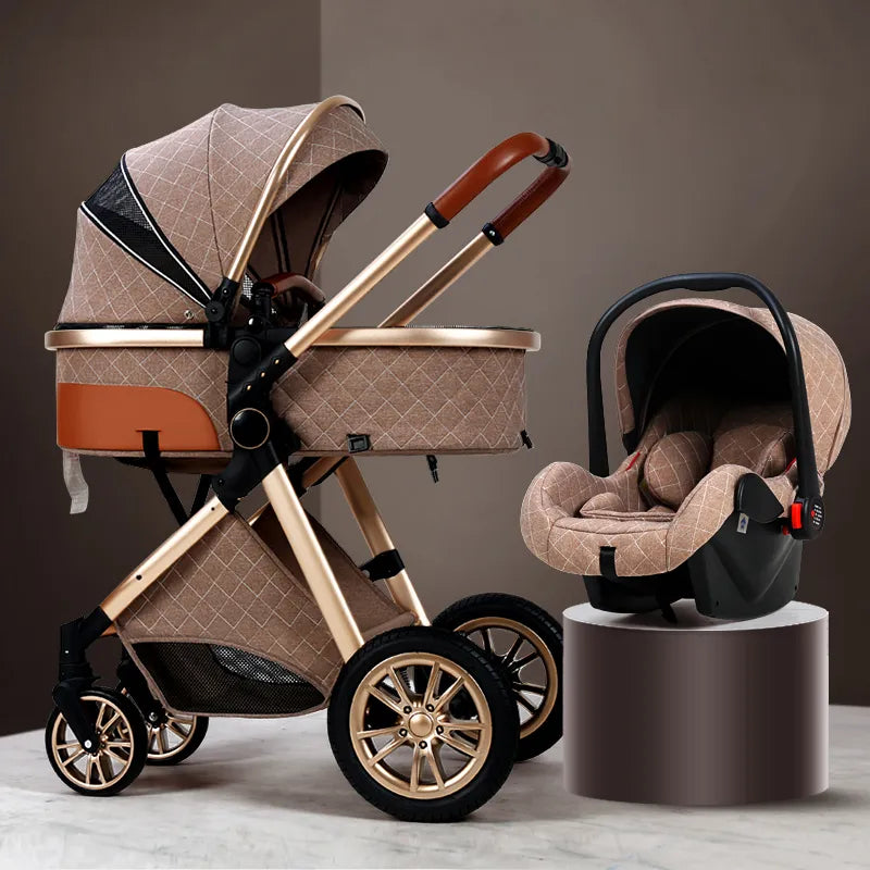 Luxury portable baby stroller 3 in 1, high landscape baby trolley, can sit, can lie,