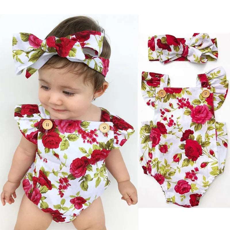 Baby Girls Clothes Jumpsuit Romper+Headband 0-24M 2 pcs