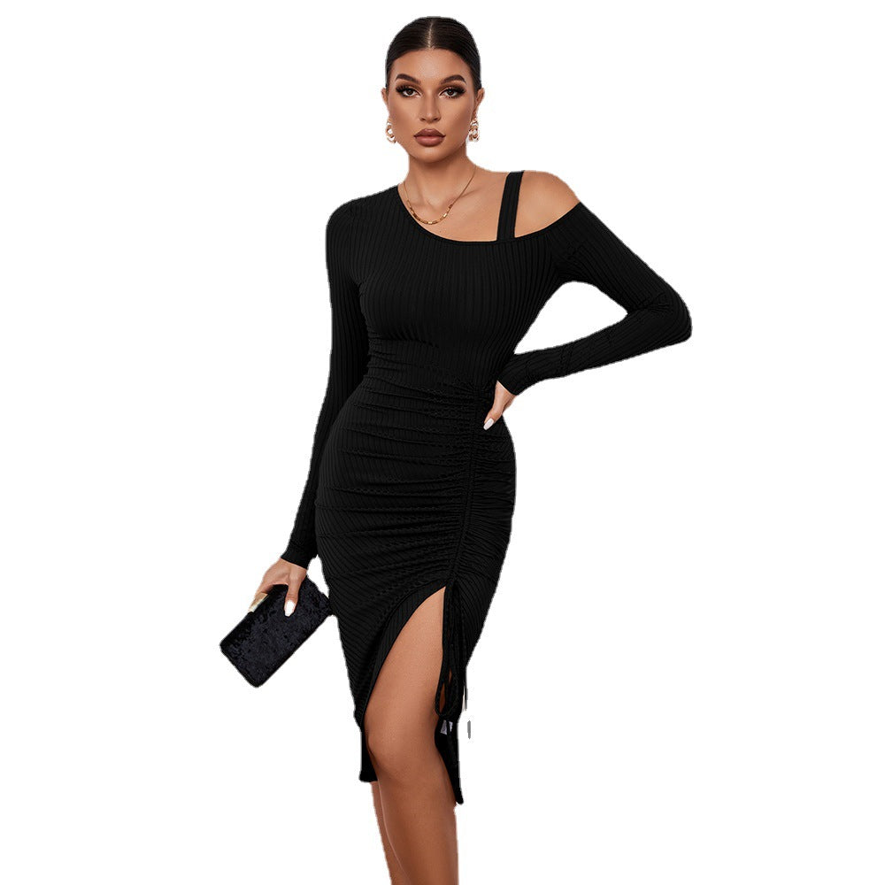 Women's Split Off-shoulder Sheath Long Sleeve Dress