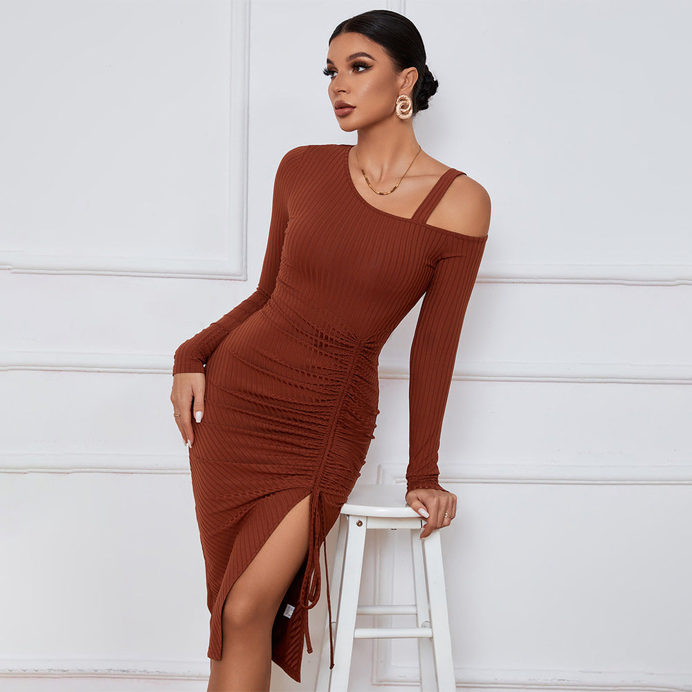 Women's Split Off-shoulder Sheath Long Sleeve Dress