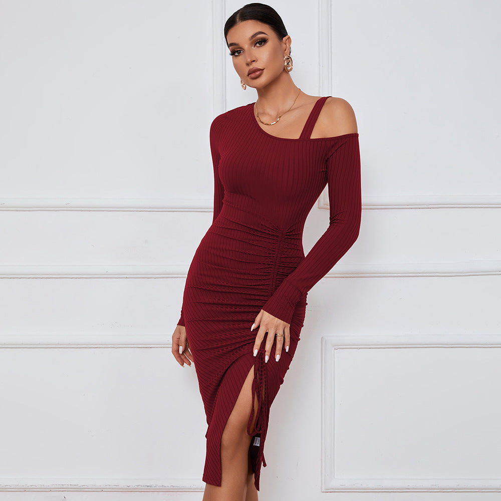 Women's Split Off-shoulder Sheath Long Sleeve Dress