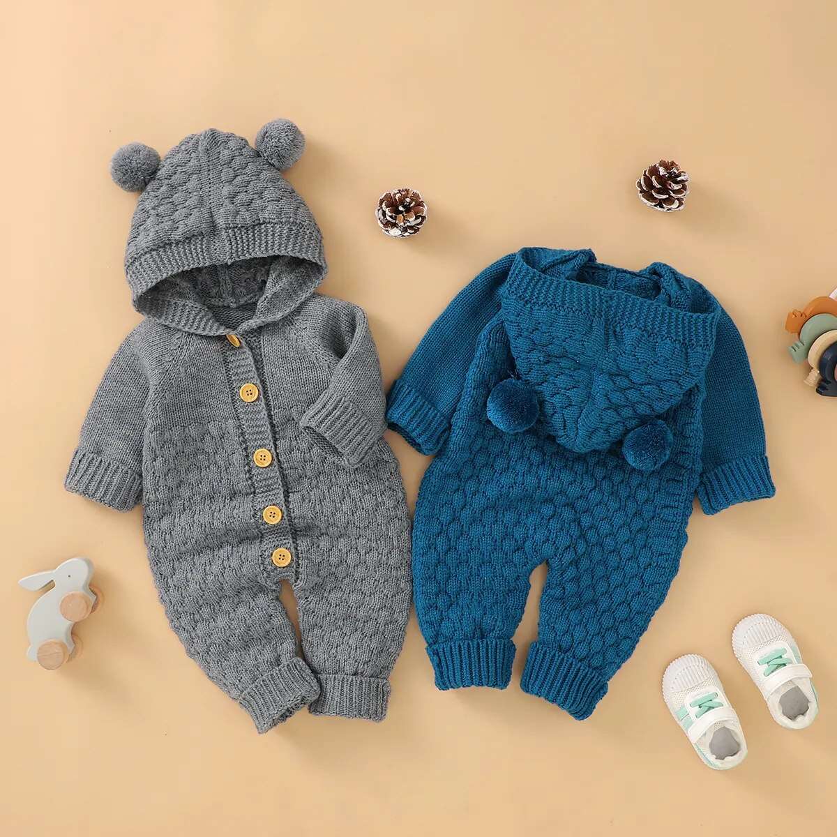 Baby Girls Knitted Hooded Clothes Cotton 0-24M