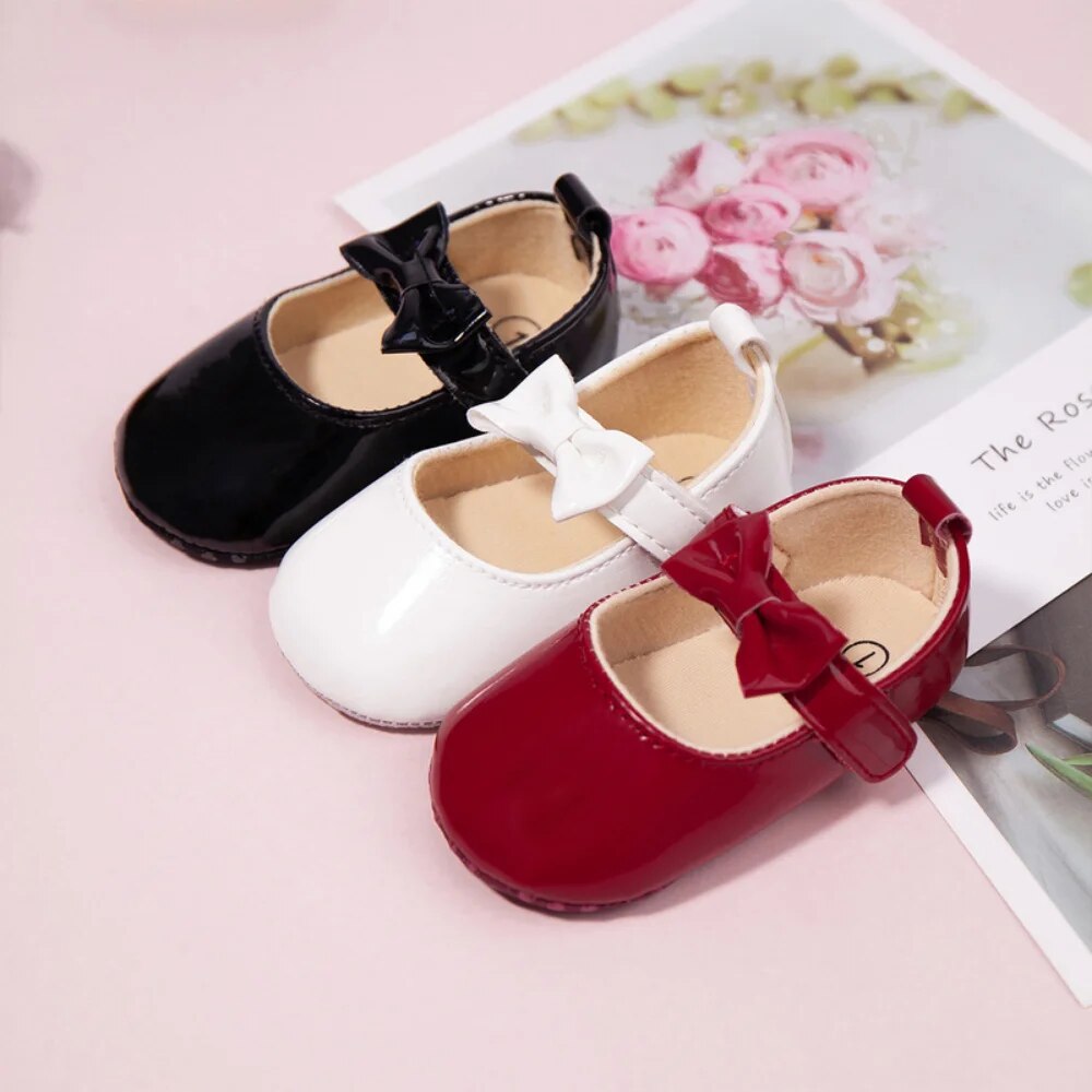 Classic Newborn Baby Boy Girl Shoes with Bowknot Non-Slip Rubber Sole