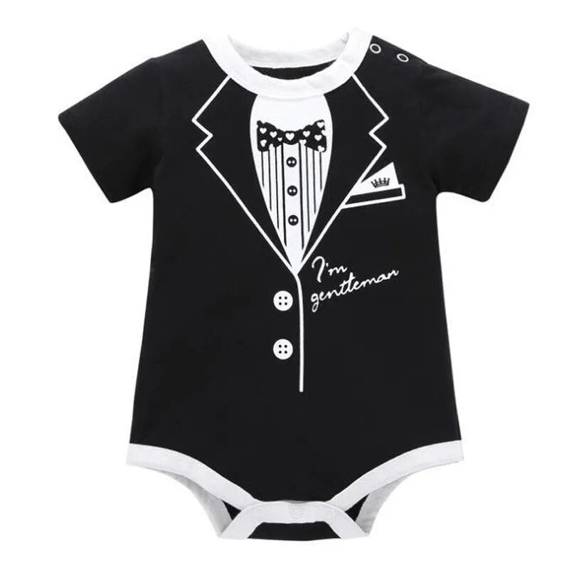 Gentleman Baby Boy Summer Short Sleeve Rompers 0-12M 2 pcs