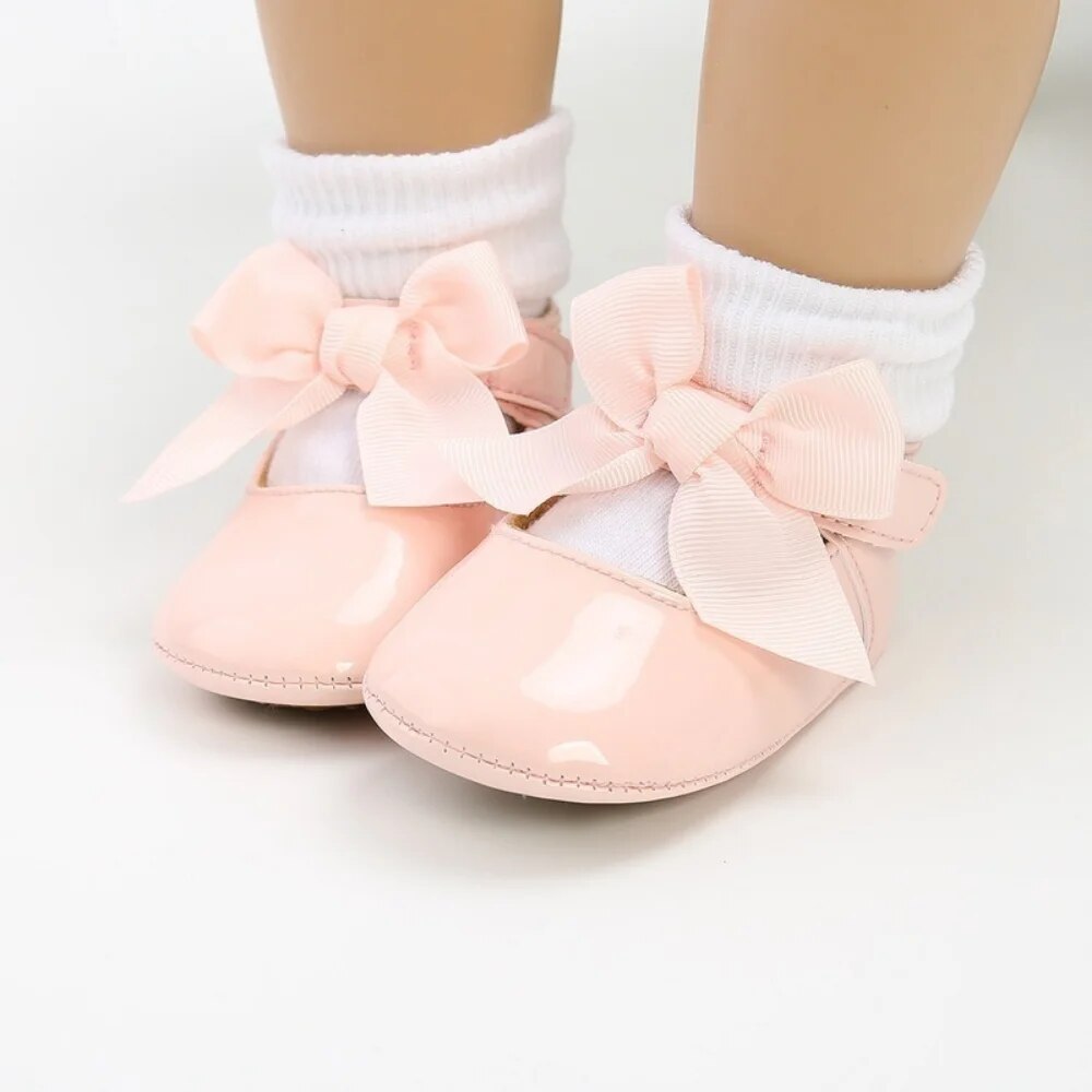 Classic Newborn Baby Boy Girl Shoes with Bowknot Non-Slip Rubber Sole