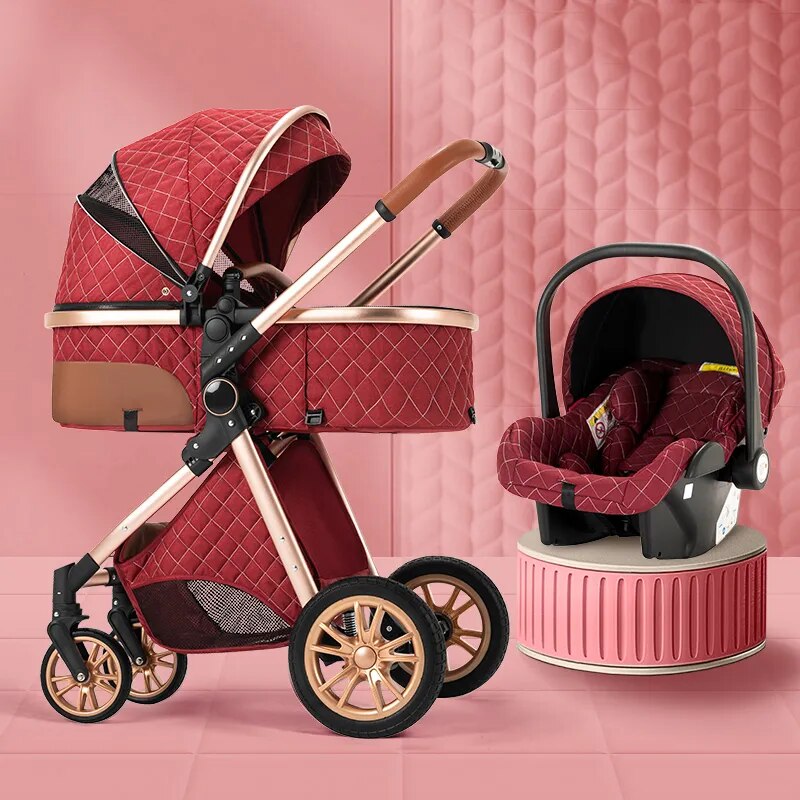 Luxury portable baby stroller 3 in 1, high landscape baby trolley, can sit, can lie,