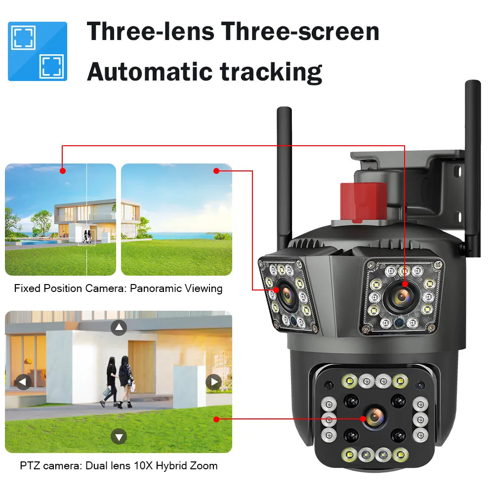 Camera 6K 12MP Three Screens Security Protection