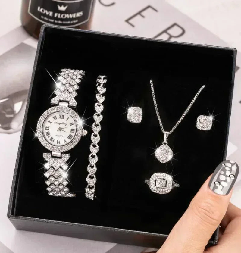 Fashion Luxury Full Crystal 5 Pcs Watch t for Women