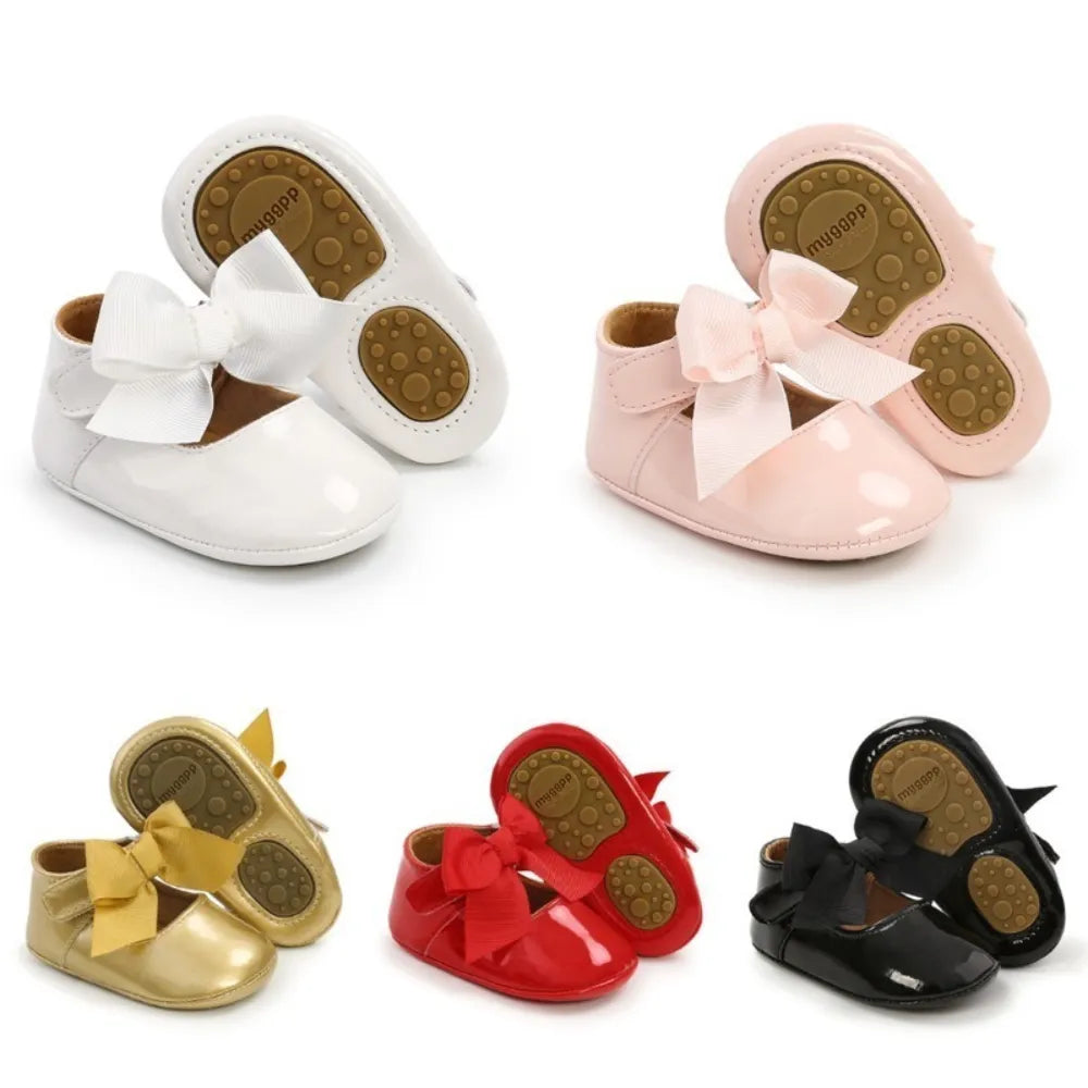 Classic Newborn Baby Boy Girl Shoes with Bowknot Non-Slip Rubber Sole