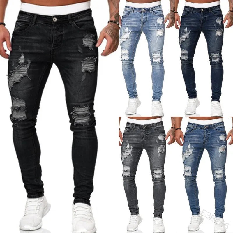 Fashion Street Style Ripped Skinny Jeans Men