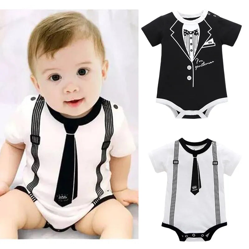 Gentleman Baby Boy Summer Short Sleeve Rompers 0-12M 2 pcs