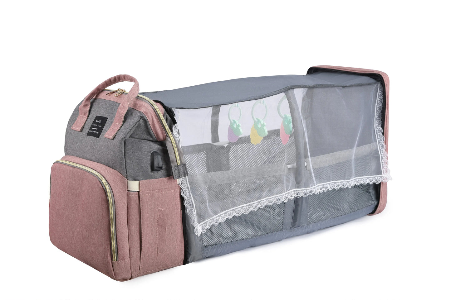 backpack changing mat shade mosquito net wet transport and USB portable