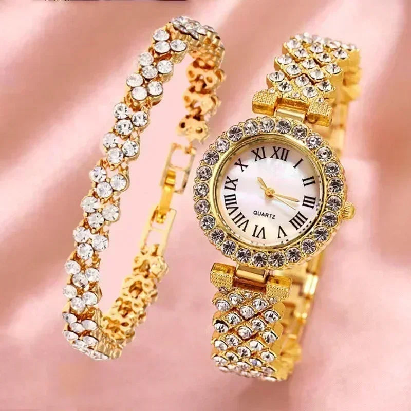 Fashion Luxury Full Crystal 5 Pcs Watch t for Women