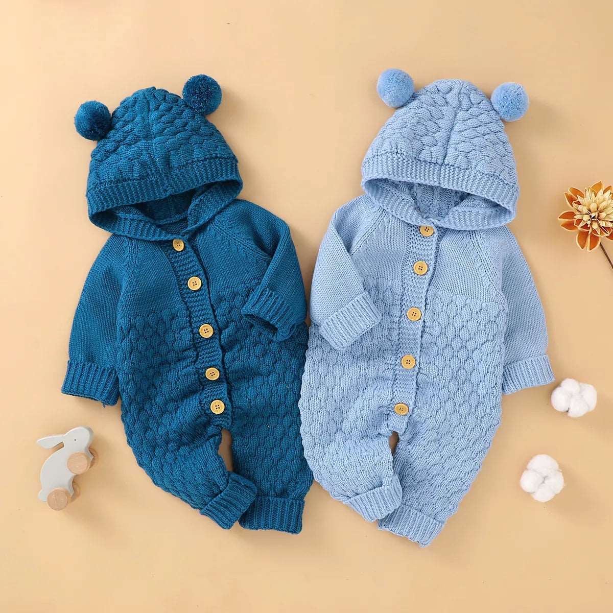 Baby Girls Knitted Hooded Clothes Cotton 0-24M